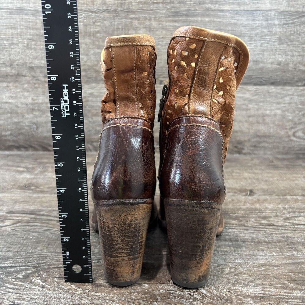 Bed Stu Irma Ankle Boots Women's 7 Brown Leather Laser Cutout Block Heel Zip - Picture 5 of 8